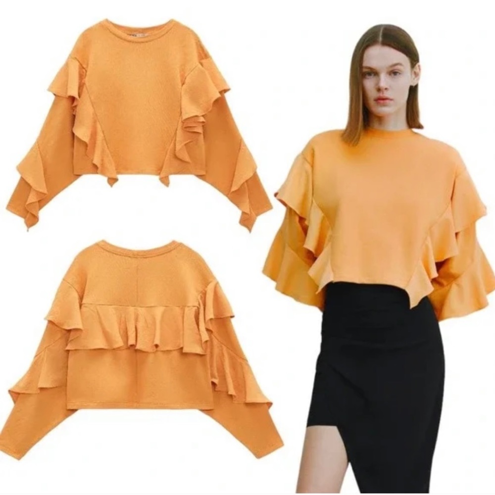 NWTT ZARA orange cropped top with ruffles accent!